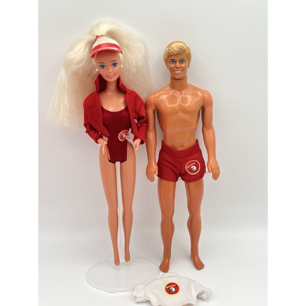 Vintage 1990s Baywatch Barbie & Ken Doll Lot Mattel Lifeguard Red Swimsuits